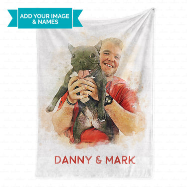 Personalized Dog Gift Idea - Watercolor Puppy Portrait For Dog Dad - Fleece Blanket